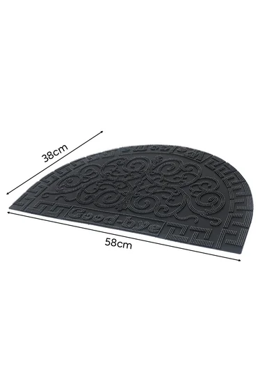 38×58cm Semi-Circle Entrance Doormat With Decorative Pattern - Black
