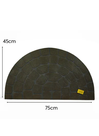 45x75cm Semi-Circle Anti-Slip Entrance Floor Mat With Stone-Pattern Texture - Black