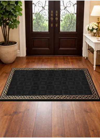 75x45cm Non-Slip Floor Doormat with Decorative Border - Brown