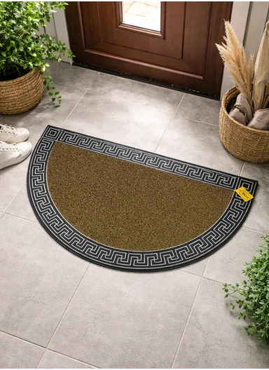45x75cm Semi-Circle Eco-coir Door Mat With Anti-Slip Backing - Black