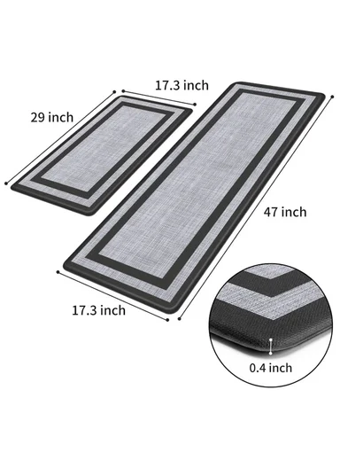 12mm 2-Pieces Textured Stripe Design Anti-Slip Kitchen Floor Mat Set - Brown