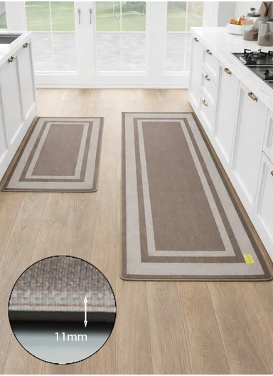 12mm 2-Pieces Textured Stripe Design Anti-Slip Kitchen Floor Mat Set - Brown