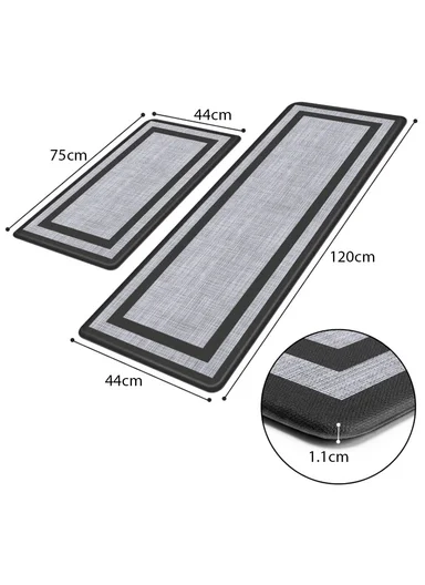 9mm 2-Pieces Textured Stripe Design Anti-Slip Kitchen Floor Mat Set - Grey