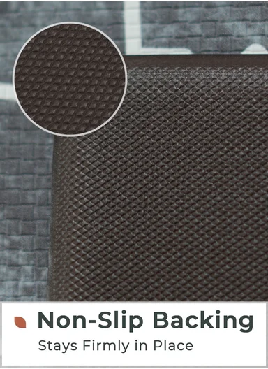 2-Pieces Moroccan Trellis Design Anti-Slip Kitchen Mat Set - Grey