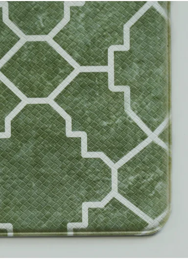 2-Pieces Moroccan Trellis Design Anti-Slip Kitchen Mat Set - Green