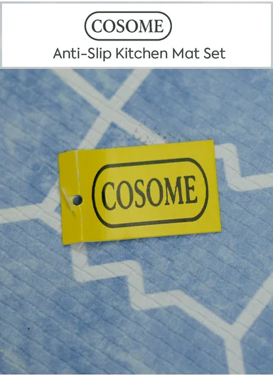 2-Pieces Moroccan Trellis Design Anti-Slip Kitchen Mat Set - Blue