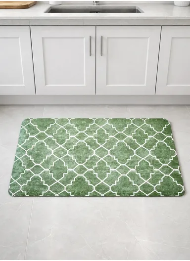44x71cm Anti-Fatigue Kitchen Floor Mat with Modern Geometric Design – Green