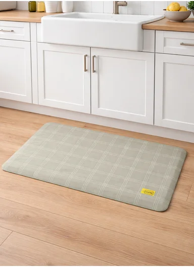 44x71cm Anti-Fatigue Kitchen Floor Mat with Modern Square Design – Light Green