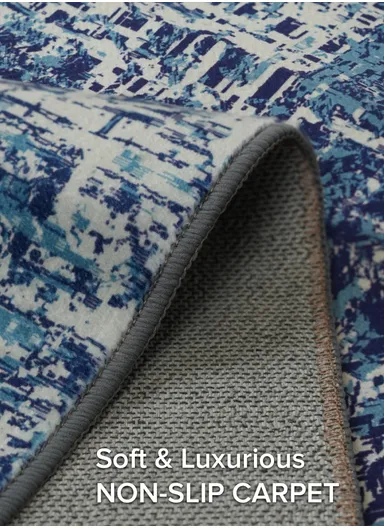 100x160cm Modern Abstract Polyester Carpet with Non-Slip TPR Backing JY-285 - Blue