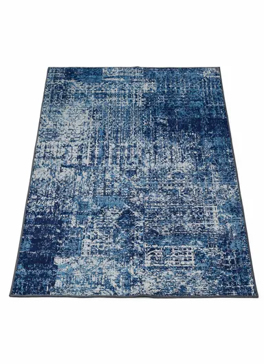 100x160cm Modern Abstract Polyester Carpet with Non-Slip TPR Backing JY-285 - Blue