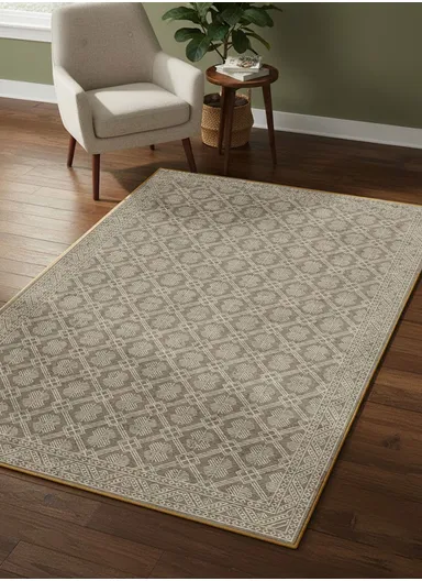 100x160cm Modern Polyester Carpet With Durable Lattice Pattern T-408 - Beige