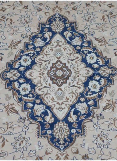 230x160cm Classic Oriental Polyester Carpet with Non-Slip TPR Backing T-084 – Beige &amp; Blue