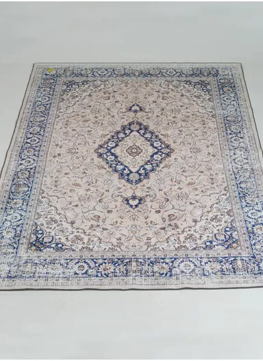 230x160cm Classic Oriental Polyester Carpet with Non-Slip TPR Backing T-084 – Beige &amp; Blue