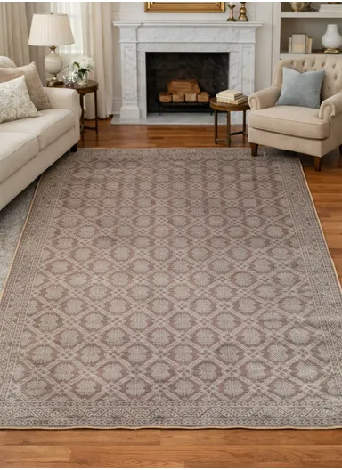 230x160cm Modern Polyester Carpet With Durable Lattice Pattern T-408 - Beige