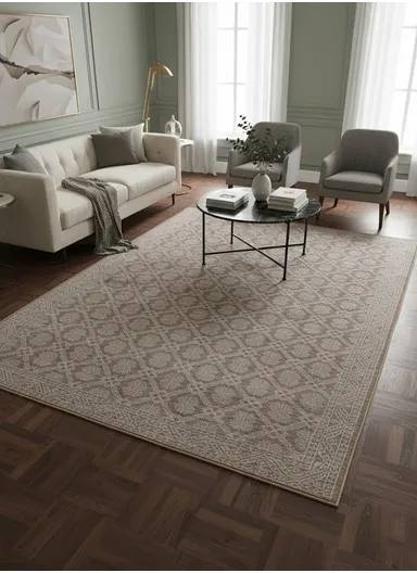 230x160cm Modern Polyester Carpet With Durable Lattice Pattern T-408 - Beige