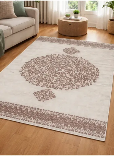 230x160cm Elegant Classic Medallion Carpet With Decorative Borders T-418 - Beige