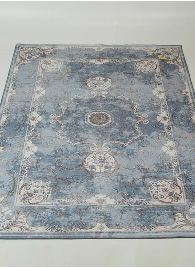 160x230cm Classic Medallion Pattern Polyester Carpet with Non-Slip TPR Backing T-208 - Light Blue