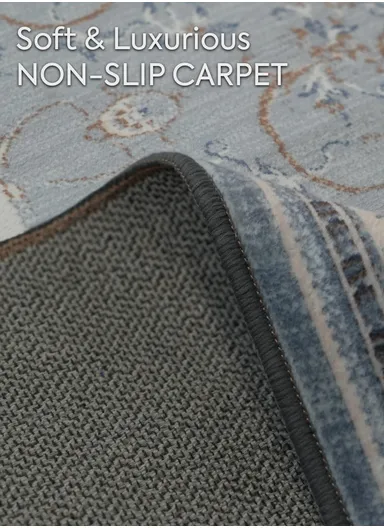 160x230cm Classic Medallion Pattern Polyester Carpet with Non-Slip TPR Backing T-208 - Light Blue