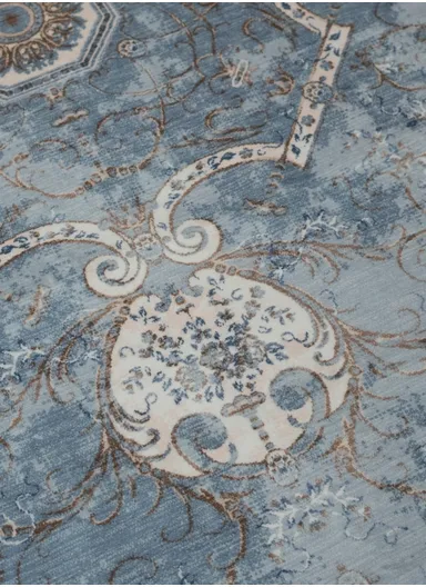 160x230cm Classic Medallion Pattern Polyester Carpet with Non-Slip TPR Backing T-208 - Light Blue