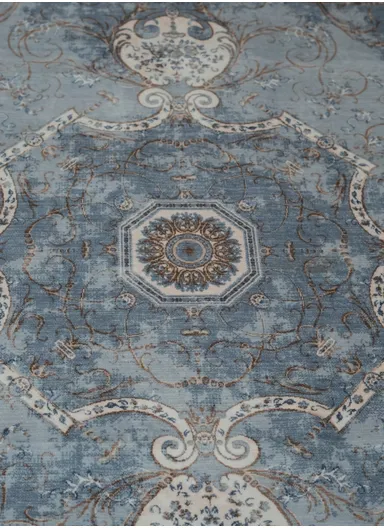 160x230cm Classic Medallion Pattern Polyester Carpet with Non-Slip TPR Backing T-208 - Light Blue