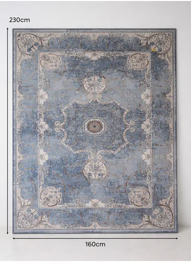 160x230cm Classic Medallion Pattern Polyester Carpet with Non-Slip TPR Backing T-208 - Light Blue