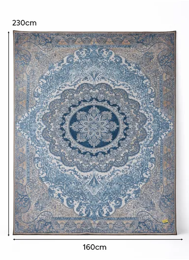 160x230cm Elegant Traditional Velvet Carpet With Classic Medallion Design - Light Blue