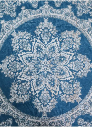 160x230cm Elegant Traditional Velvet Carpet With Classic Medallion Design - Light Blue