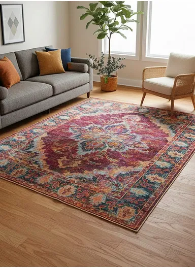 160x230cm Classic Medallion Carpet with Anti-Slip Backing &amp; Soft Printed Surface BS-283 – Bordeaux