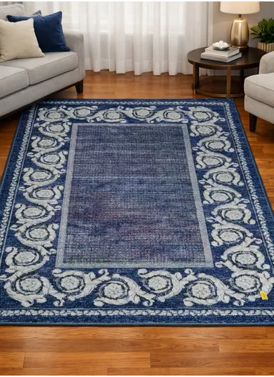 230x160cm Luxury Classic-Pattern Polyester Carpet with Non-Slip TPR Backing T-251 - Blue