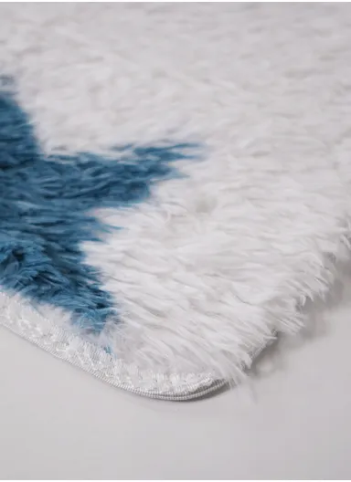 160x230cm Elegant Faux Fur Plush Carpet with Soft Texture - White &amp; Light Navy