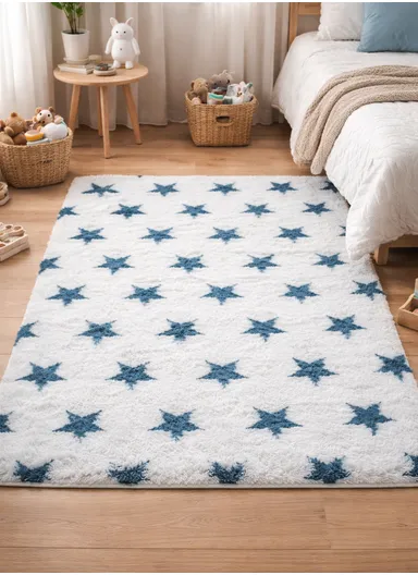 160x230cm Elegant Faux Fur Plush Carpet with Soft Texture - White &amp; Light Navy