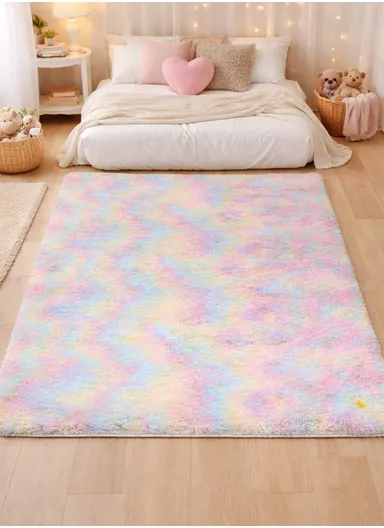 160x230cm Elegant Faux Fur Plush Carpet with Soft Texture - Rainbow