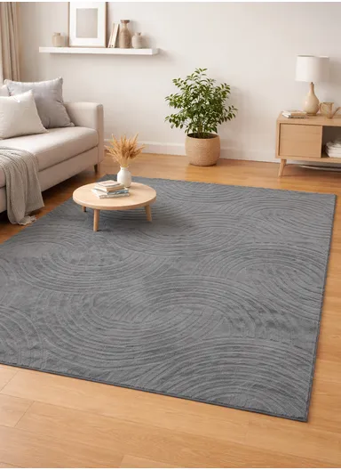 160x200cm Luxury Soft Plush Fabric Carpet with Modern Wave Texture – Grey