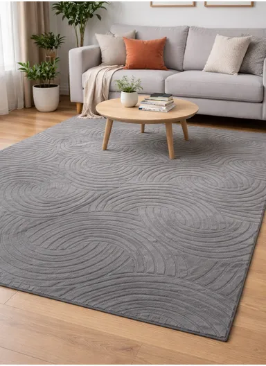 160x200cm Luxury Soft Plush Fabric Carpet with Modern Wave Texture – Grey