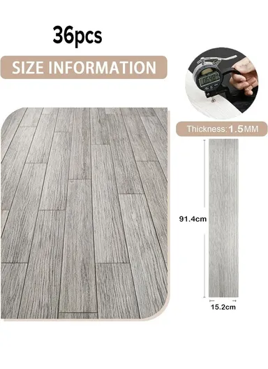 36 Pcs Self-Adhesive PVC Plank Flooring, 5m² Cover Area Waterproof Peel &amp; Stick Floor Tiles (L91.4 x W15.2 x T0.15)cm - Charcoal Grey