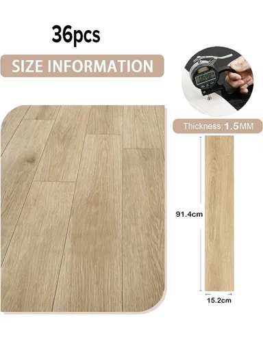 36 Pcs Self-Adhesive PVC Plank Flooring, 5m² Cover Area Waterproof Peel &amp; Stick Floor Tiles (L91.4 x W15.2 x T0.15)cm - Natural Oak