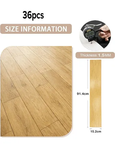 36 Pcs Self-Adhesive PVC Plank Flooring, 5m² Cover Area Waterproof Peel &amp; Stick Floor Tiles (L91.4 x W15.2 x T0.15)cm - Blonde Oak