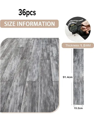 36 Pcs Self-Adhesive PVC Plank Flooring, 5m² Cover Area Waterproof Peel &amp; Stick Floor Tiles (L91.4 x W15.2 x T0.15)cm - Dark Grey