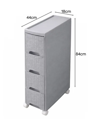 4-Layers Multi-Purpose Plastic Storage Cabinet With Wheels (W18 × D44 × H84)cm 516-5004 – Grey 