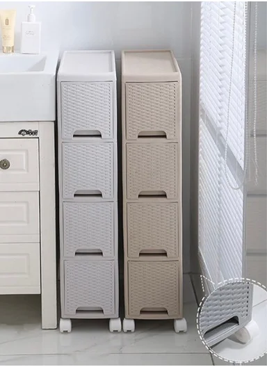 4-Layers Multi-Purpose Plastic Storage Cabinet With Wheels (W18 × D44 × H84)cm 516-5004 – Grey 