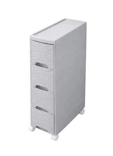 4-Layers Multi-Purpose Plastic Storage Cabinet With Wheels (W18 × D44 × H84)cm 516-5004 – Light Grey 
