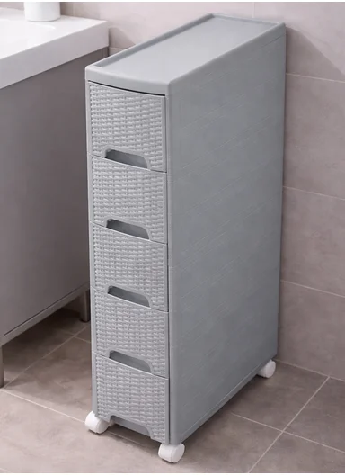 5-Layers Multi-Purpose Plastic Storage Cabinet With Wheels (W18 × D44 × H104)cm 516-5005 – Grey 