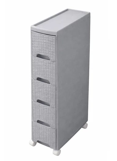 5-Layers Multi-Purpose Plastic Storage Cabinet With Wheels (W18 × D44 × H104)cm 516-5005 – Grey 