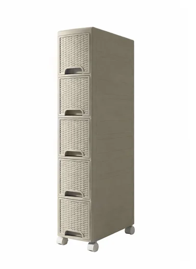 5-Layers Multi-Purpose Plastic Storage Cabinet With Wheels (W18 × D44 × H104)cm 516-5005 – Light Beige