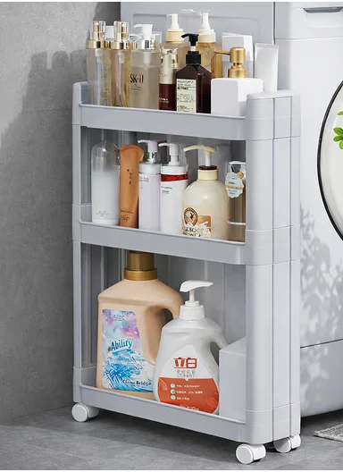 3-Tiers MultiPurpose Plastic Storage Rack With Wheels  (W50 × D14 × H65)cm 516-2250 - Grey