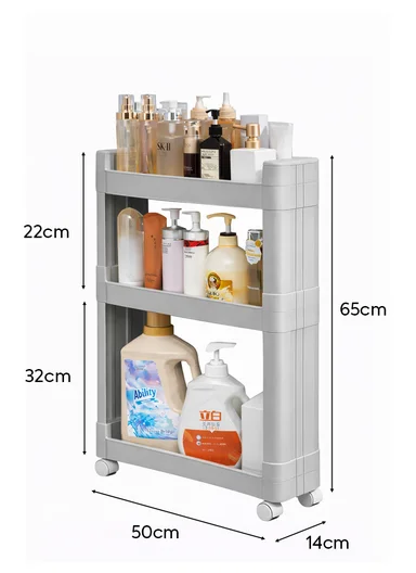 3-Tiers MultiPurpose Plastic Storage Rack With Wheels  (W50 × D14 × H65)cm 516-2250 - Grey