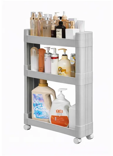 3-Tiers MultiPurpose Plastic Storage Rack With Wheels  (W50 × D14 × H65)cm 516-2250 - Grey