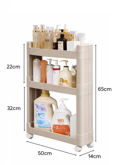 3-Tiers MultiPurpose Plastic Storage Rack With Wheels  (W50 × D14 × H65)cm 516-2250 - Beige