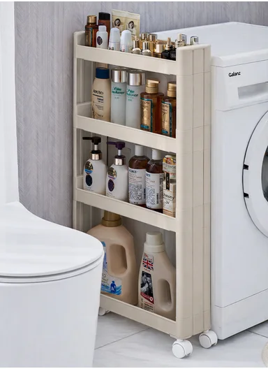 3-Tiers MultiPurpose Plastic Storage Rack With Wheels  (W50 × D14 × H65)cm 516-2250 - Beige