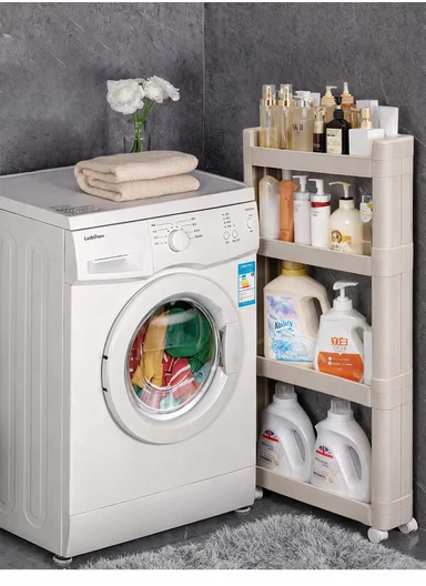 3-Tiers MultiPurpose Plastic Storage Rack With Wheels  (W50 × D14 × H65)cm 516-2250 - Beige